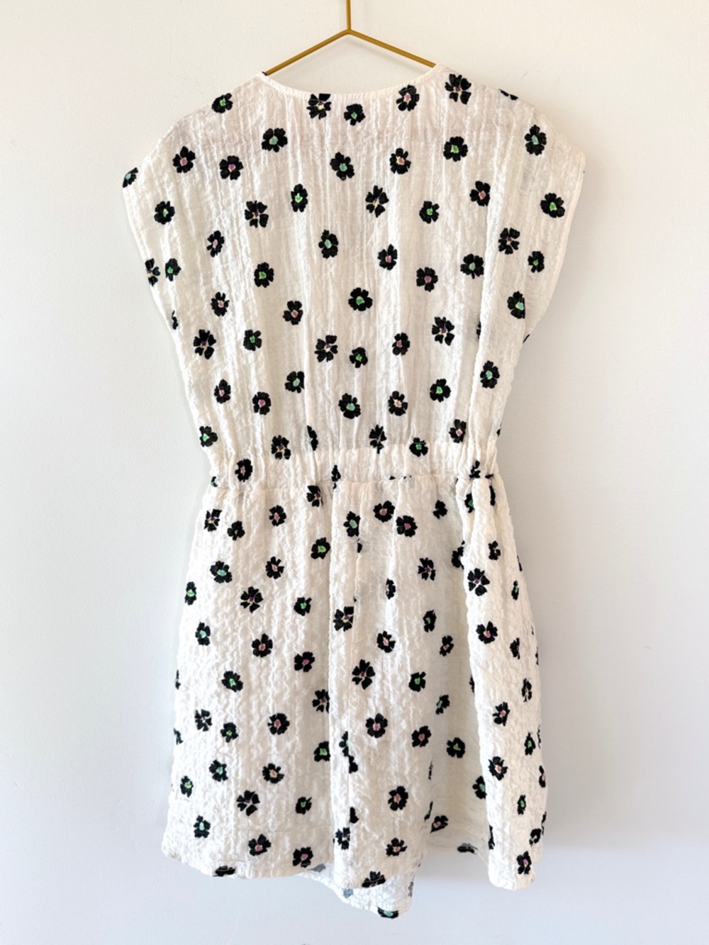 Zara Girls Floral Cutout Knotted Textured Dress Ecru Black Size 7 Cotton - Picture 3 of 12